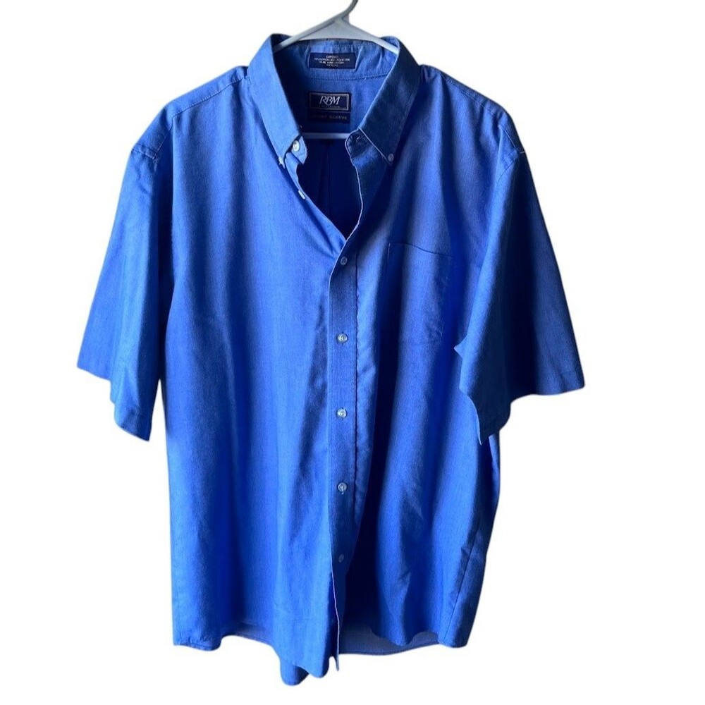 RBM Collection Oxford Blue Dress Shirt Size 17.5 Cotton Blend Button Up Business
